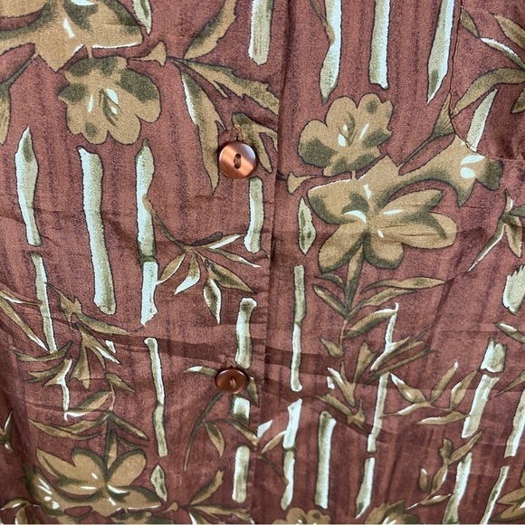 Silk Icon Brown Silk Bamboo Novelty Print Button Down Shirt Medium - Picture 8 of 10